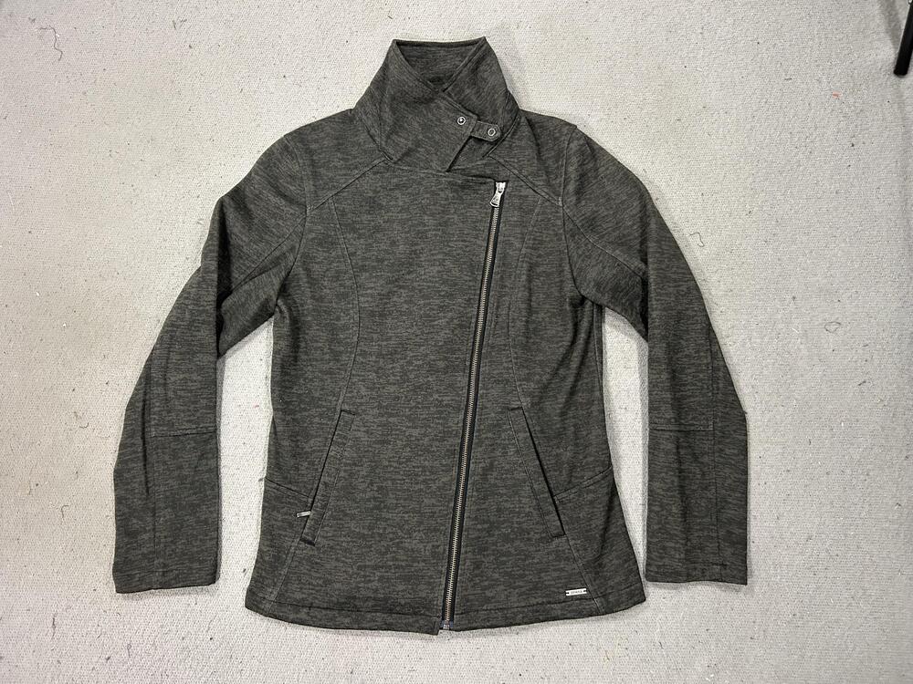 PrAna Jacket Womens Small Gray Asymmetrical Zip Moto Knit High Collar Travel